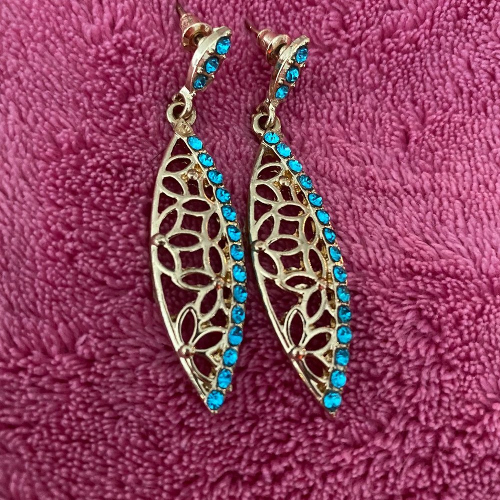 Blue and Gold drop earrings